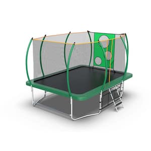 14 ft. Outdoor Rectangular Green Trampoline with Safety Enclosure Net