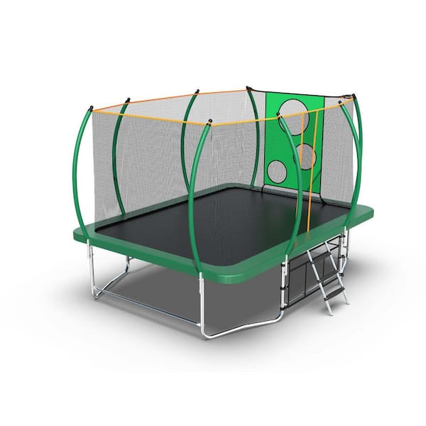 Tenleaf 14 ft. Outdoor Rectangular Green Trampoline with Safety Enclosure Net
