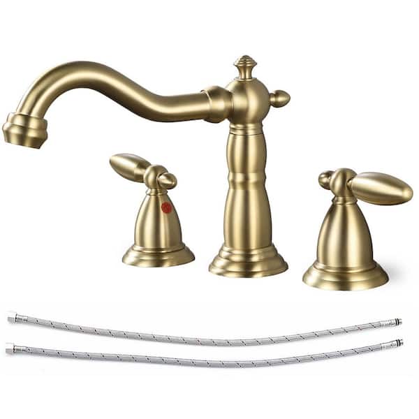 Double handle 8 in. Widespread Bathroom Faucet 3-Hole Bathroom Sink Faucet in Brushed Gold