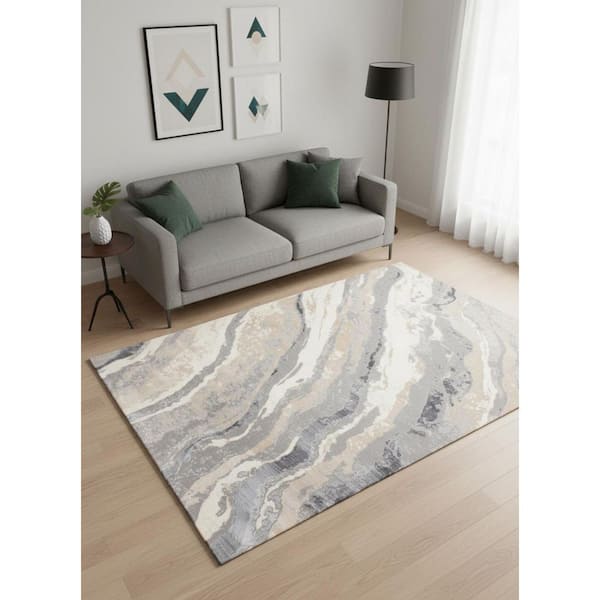 Gray 5 ft. x 8 ft. Woven Abstract Rectangle Indoor Area Rug