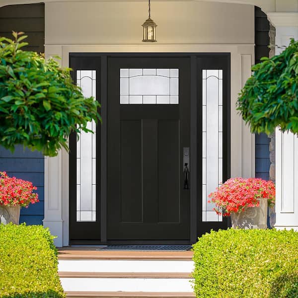 Regency 64 in. x 80 in. 1/4 TopL Empire Glass LHIS Onyx Mahogany Fiberglass Prehung Front Door w/12 in. -Full SLs 4-9/16