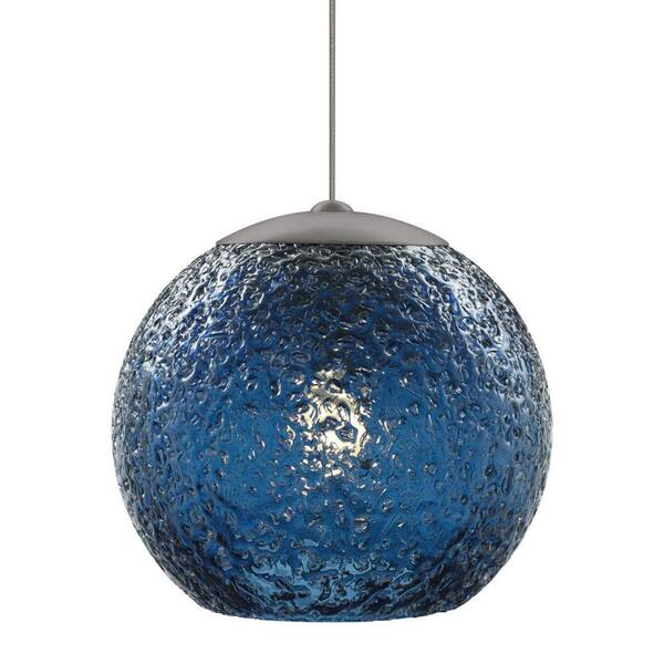Generation Lighting Mini-Rock Candy Round 1-Light Bronze Xenon Hanging Mini Pendant with Steel Blue Shade