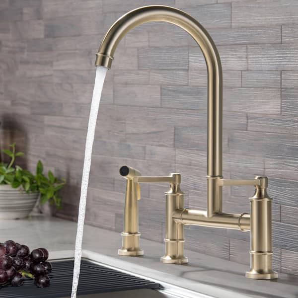 Tomfaucet Double-Handle Bridge Kitchen Faucet with Side Sprayer in ...