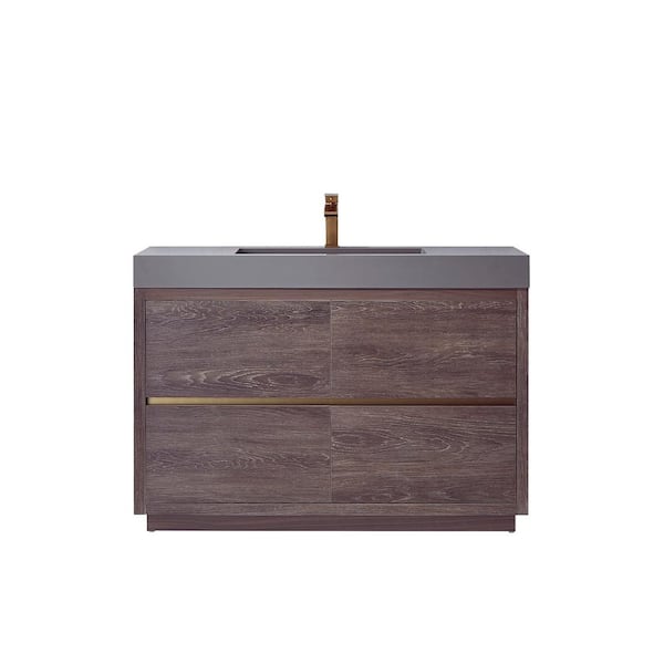 ROSWELL Huesca 48 in. W x 20 in. D x 33.9 in. H Bath Vanity in North Carolina Oak with Gray Composite Integral Sink and Top