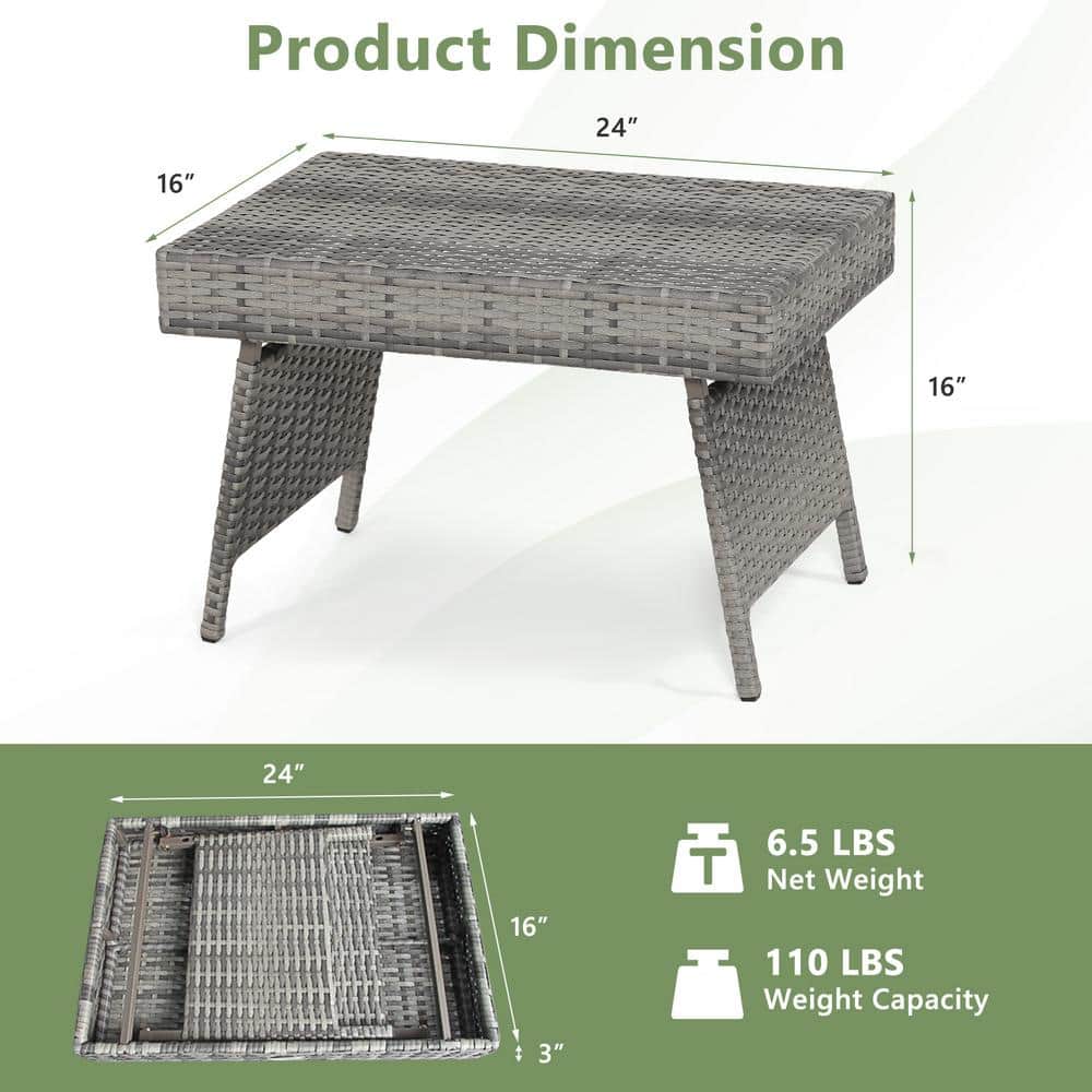 Gray Folding PE Rattan Outdoor Coffee Table