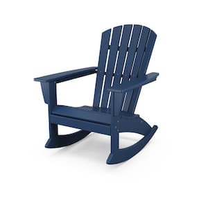 Grant Park Traditional Curveback Navy HDPE Plastic Adirondack Outdoor Rocking Chair