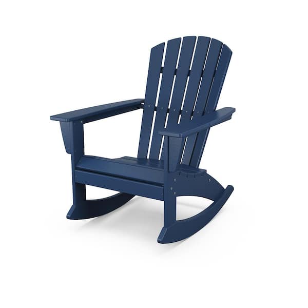 POLYWOOD Grant Park Traditional Curveback Navy HDPE Plastic Adirondack Outdoor Rocking Chair ADR440NV The Home Depot