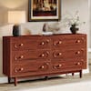 BYBLIGHT Walnut Brown 6-Drawer 55 in. Dresser, Double Dresser Wood Storage Organizer Chest of Drawers for Closet Living Room BB-RY0116GX