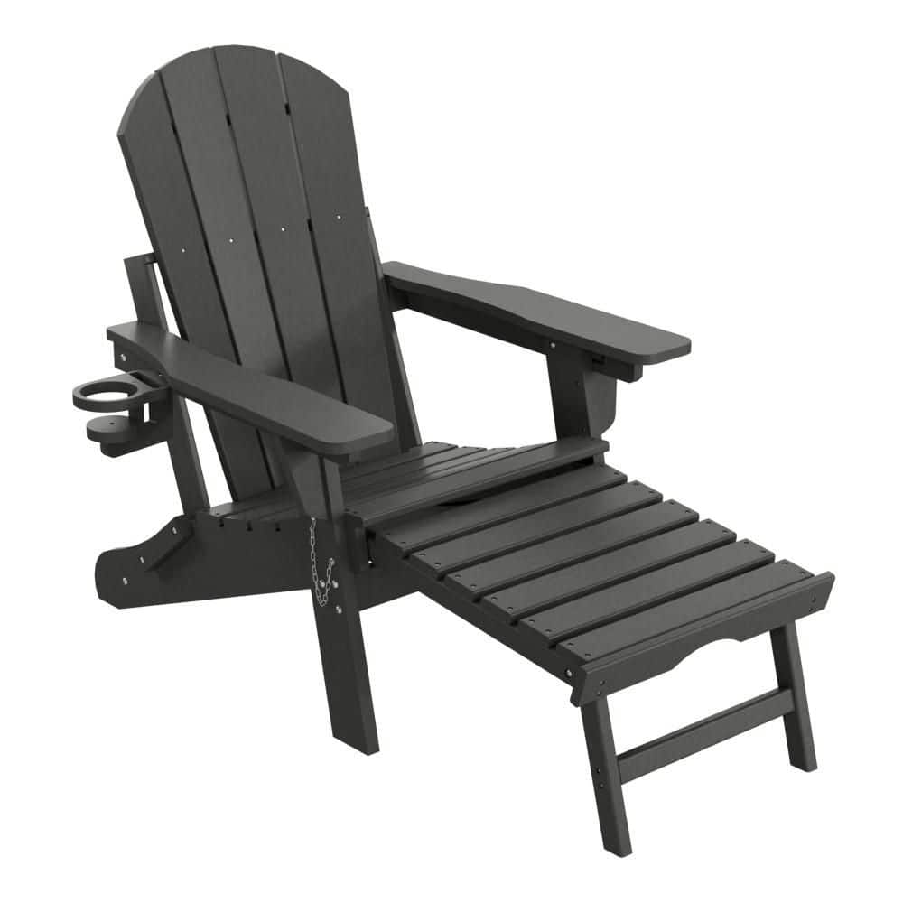 Laguna Gray Outdoor Folding Adjustable Plastic Adirondack Chair w/ Cup Holder & Hideaway Ottoman Set of 1 price history on PriceWatchPro