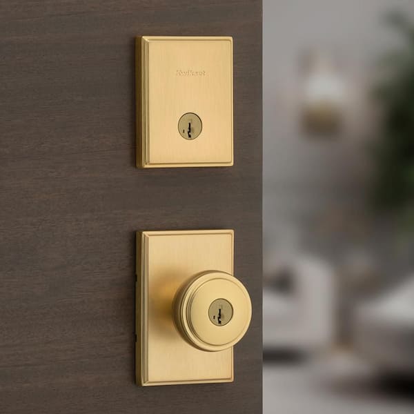 Kwikset Sora Satin Brass Keyed Entry Round Flat Door Knob 2.19 in