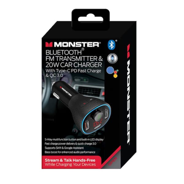 Monster Bluetooth FM Transmitter with Dual Charging Type-C PD Qc3.0