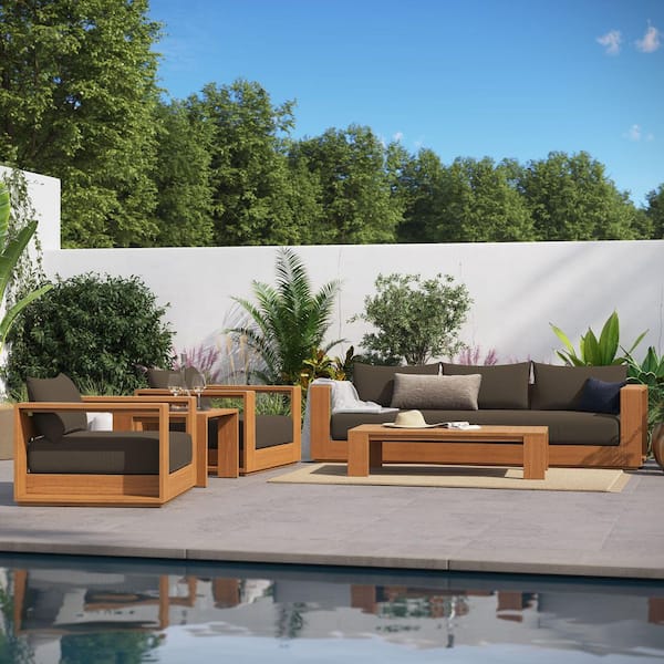 Tahoe Acacia Wood 5-Piece Outdoor Patio Furniture Set in Natural Cocoa