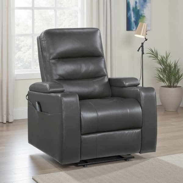 Dark Gray Faux Leather Standard Recliner with Heat and Massage
