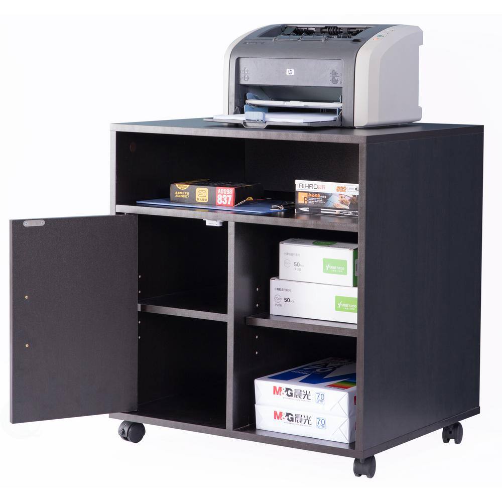 Black Wood Office Storage Stand with Casters