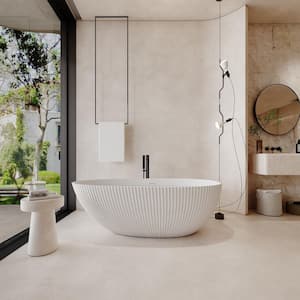 67 in. x 33.5 in. Freestanding Stone Resin Solid Surface Soaking Bathtub in Matte White, Vertical Pattern Design