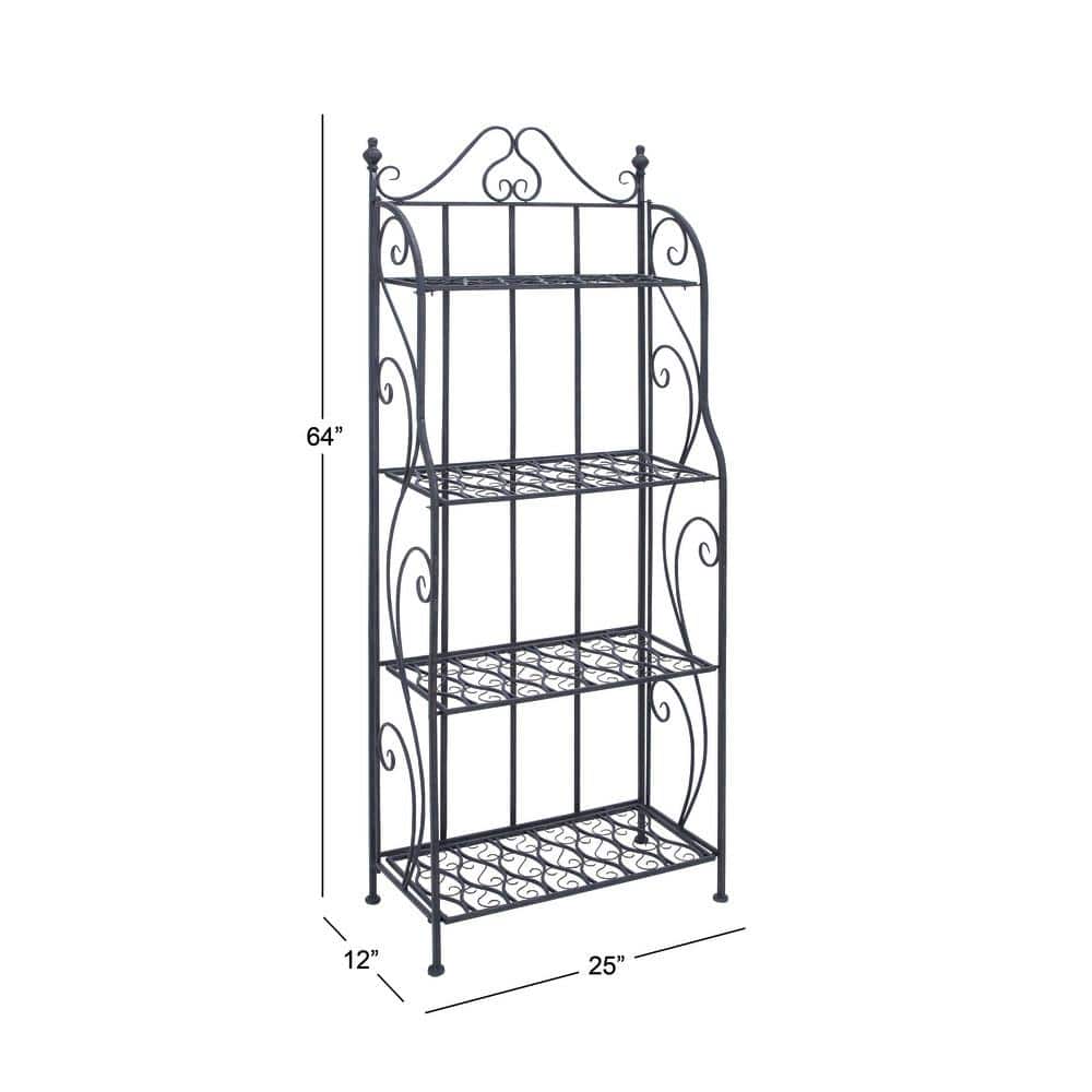 Black Matte Iron 4-Shelf Scrollwork Bakers Rack