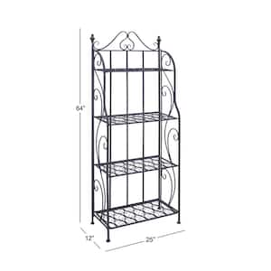 64 in. H Black Indoor Outdoor Tall Folding 4 Shelves Scroll Bakers Rack