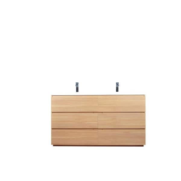 Moreno Bath Angeles 60 in. W Vanity in White Oak with Reinforced Acrylic Vanity Top in White with White Basins