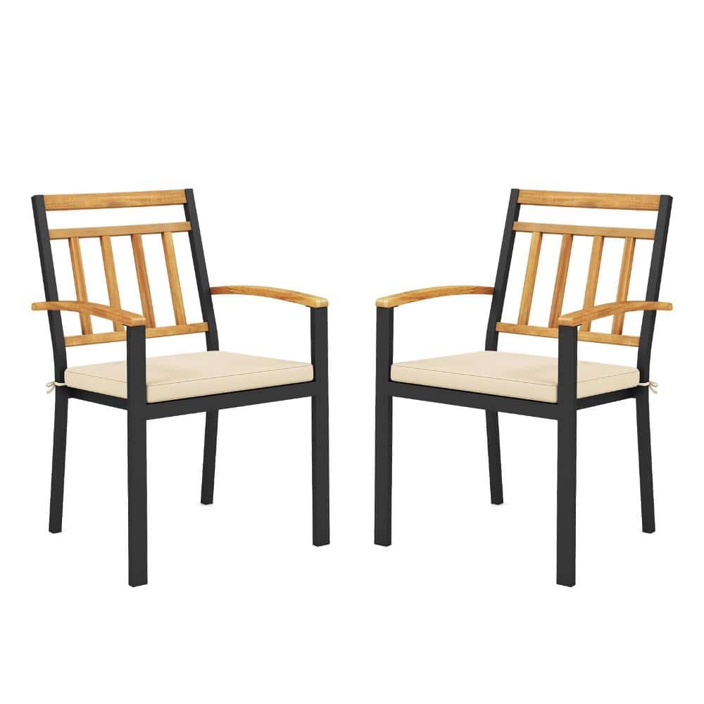 Set of 2 Acacia Wood and Metal Patio Dining Chairs with 17 in. Seats and Removable Cushions, Black price history on PriceWatchPro