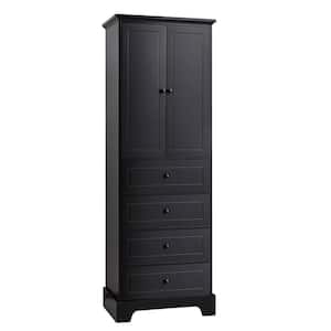 23.6 in. W x 15.7 in. D x 68.1 in. H Black MDF Freestanding Linen Cabinet with Adjustable Shelf and 4-Drawers
