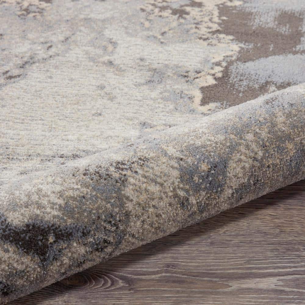 Gray and Beige Abstract Synthetic Rectangular Area Rug 3' x 5'
