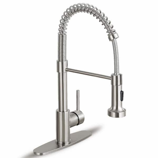 Single Handlem Deck Mount Standard Kitchen Faucet Stainless Steel 1 Handle Pull Out Faucet in Brushed Nickel