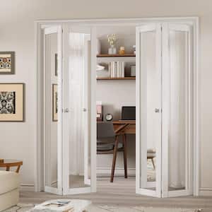72 in. x 80 in. 1-Lite Mirrored Glass and Solid Core White Finished Close Bi-Fold Door with Hardware