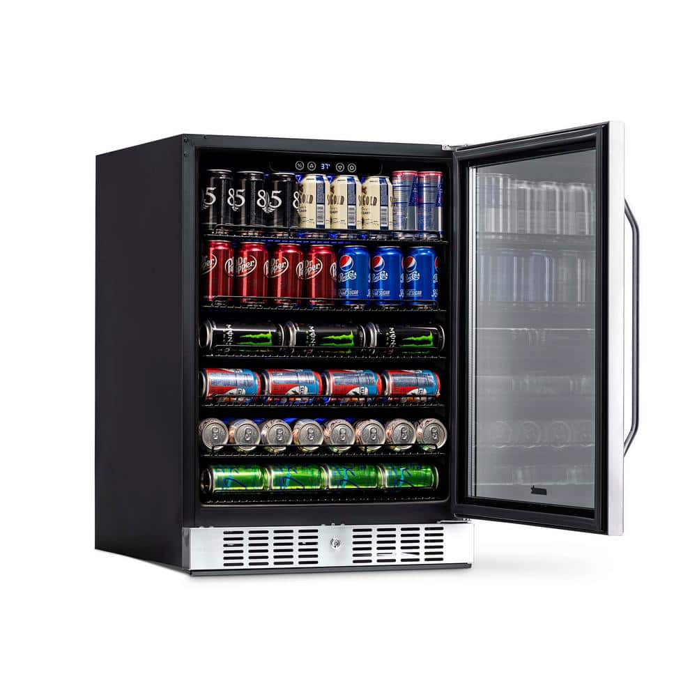 Stainless Steel 177-Can Beverage Fridge with Glass Door