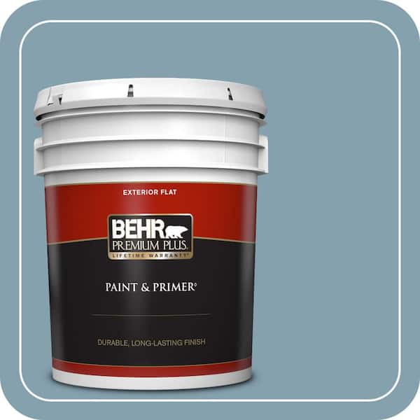 BEHR PREMIUM PLUS 5 gal. #T14-14 Cloisonne Blue Flat Exterior Paint & Primer
