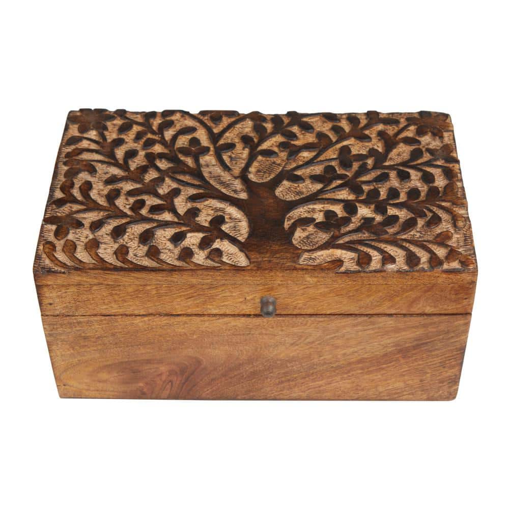 Rustic Hand-Carved Mango Wood Lidded Boxes Set of 3
