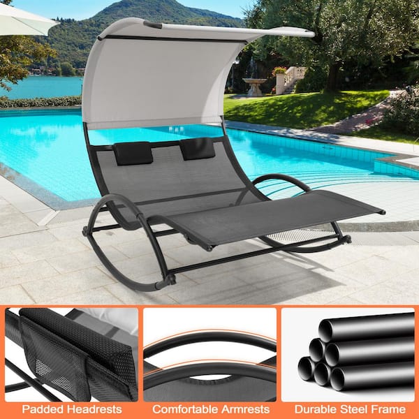 Pellebant Metal Patio Double Outdoor Rocking Chair in Gray