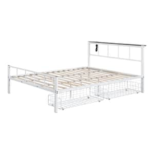 Lancest White Metal Frame Queen Platform Bed with Underbed Storage