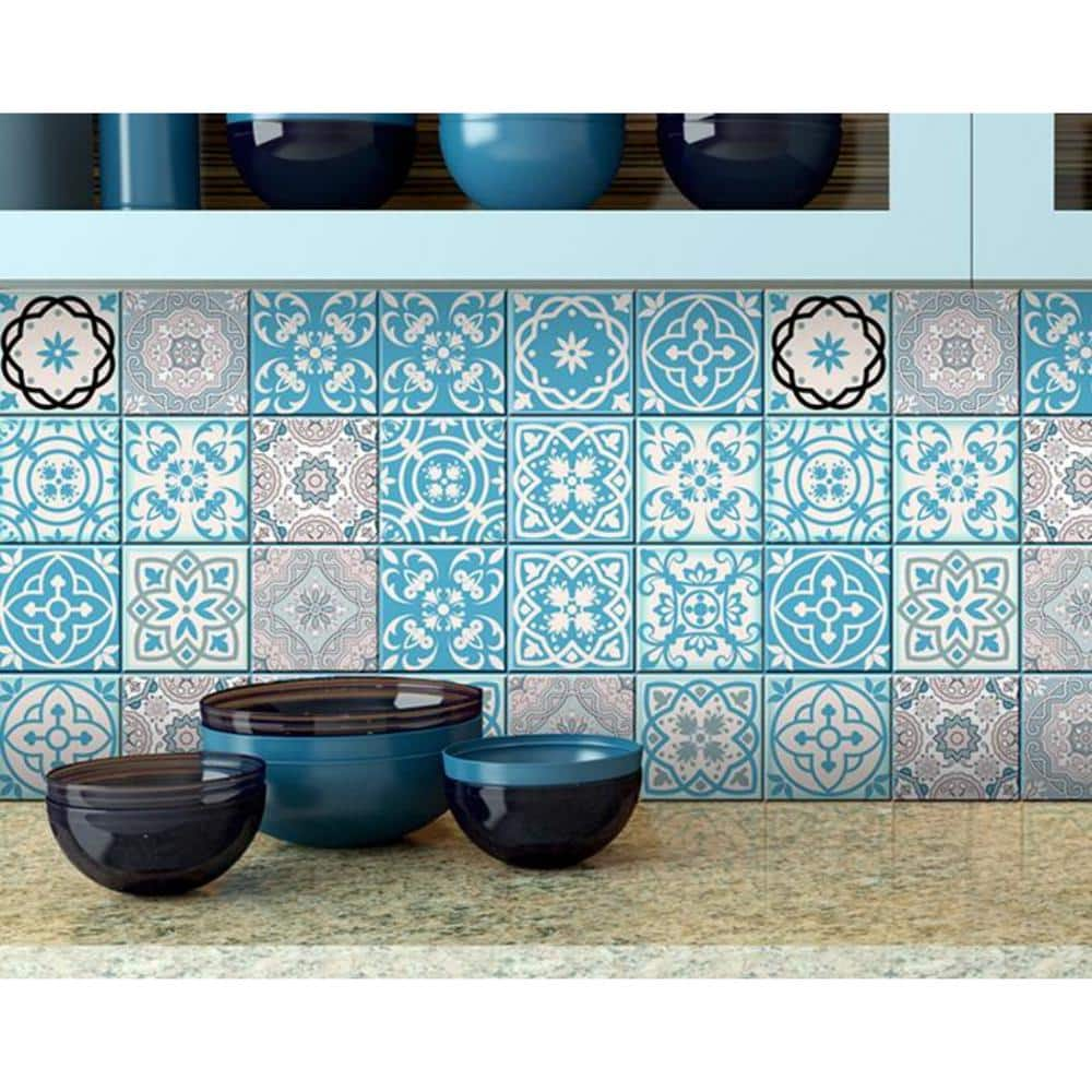 Homeroots Amelia Blue 5 In. X 5 In. Vinyl Peel And Stick Tile (4.17 Sq 