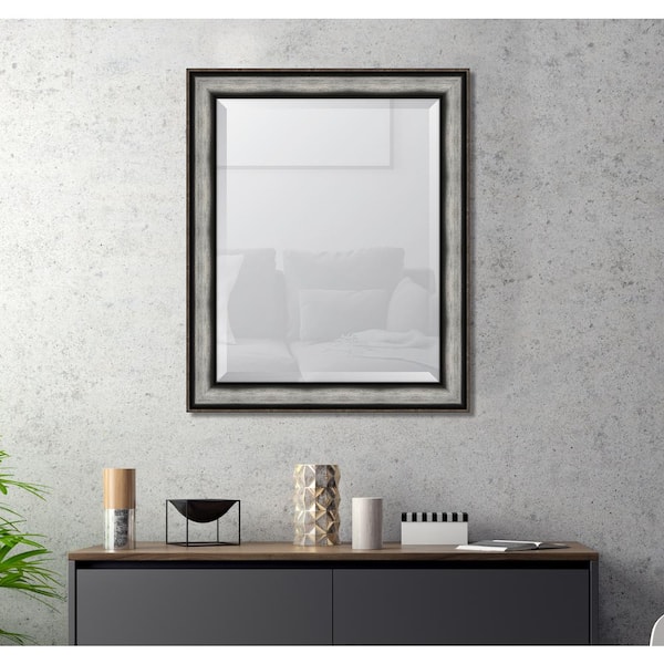 Melissa Van Hise Medium Rectangle Pewter Beveled Glass Contemporary Mirror (34 in. H x 28 in. W)
