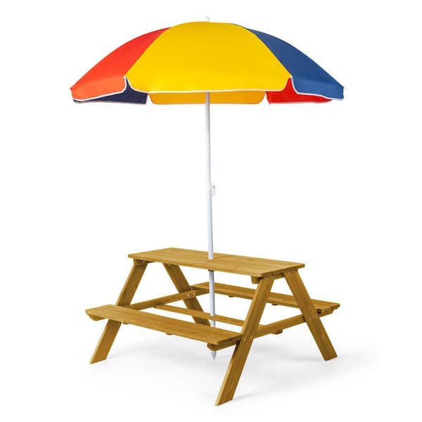 Karl home 37 in. Kids Rectangle Wood Rectangle Outdoor Picnic Table and ...