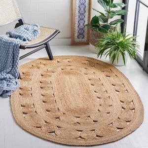 Natural Fiber Beige Doormat 3 ft. x 4 ft. Border Woven Oval Area Rug