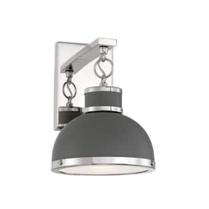 Corning 8 in. W x 10.5 in. H 1-Light Polished Nickel Wall Sconce with Metal Dome Shade and Polished Nickel Accents