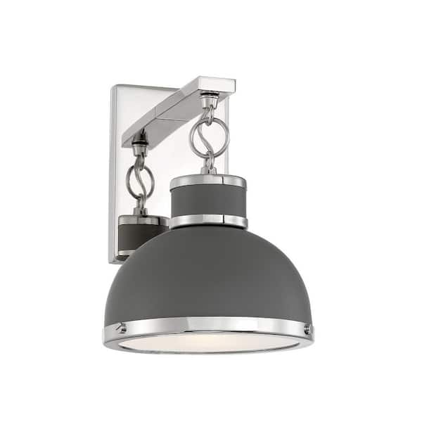 Savoy House Corning 8 in. W x 10.5 in. H 1-Light Polished Nickel Wall Sconce with Metal Dome Shade and Polished Nickel Accents