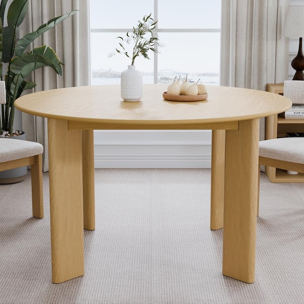 52 in. Natural Oak Wood Color 4 Legs Round Kitchen Table Dining Table Seats 6