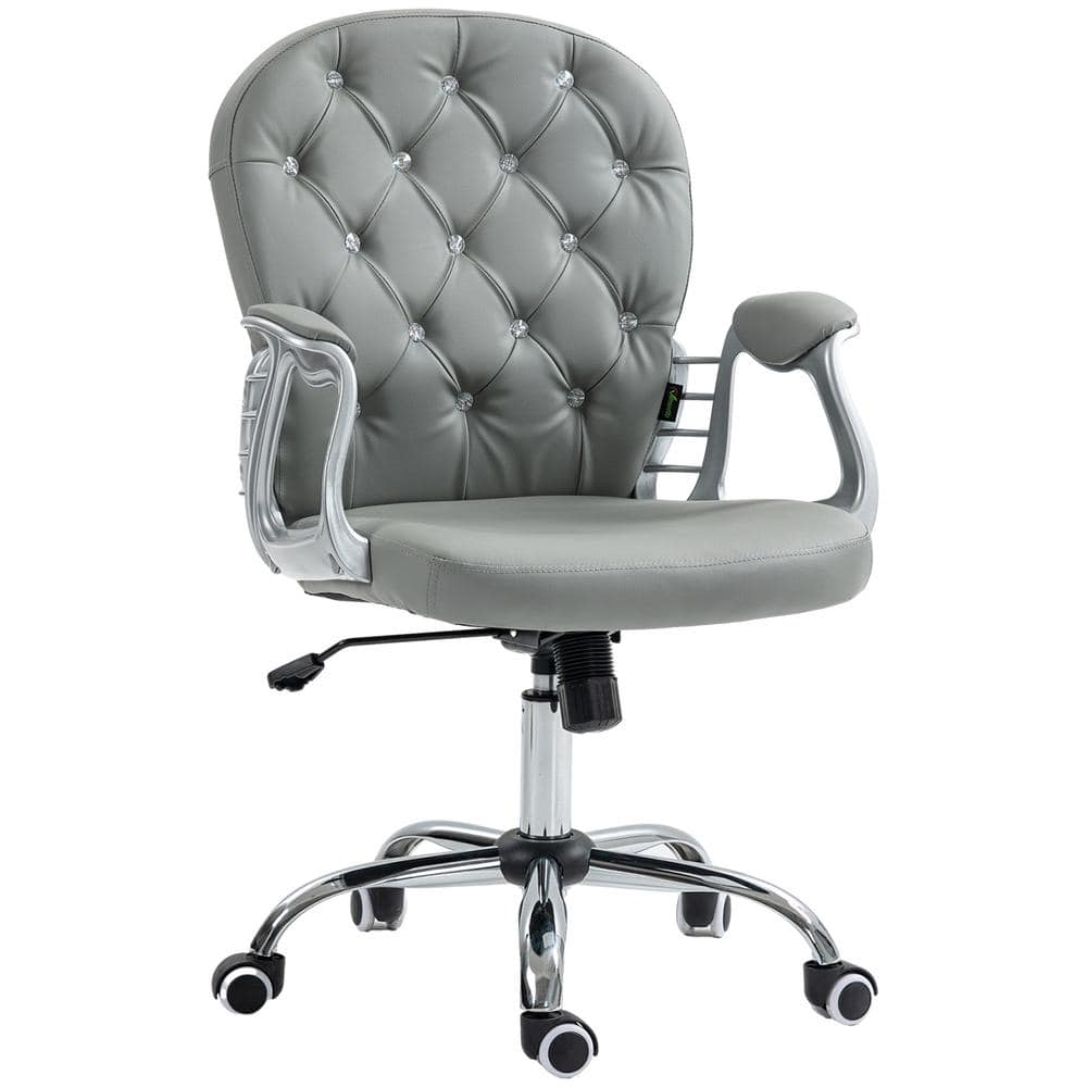 Gray Faux Leather Swivel Task Chair with Metal Arms