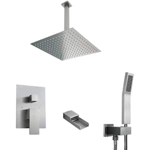 Single Handle 3-Spray Tub and Shower Faucet 1.8 GPM with 16 in. Rain Shower Head in Brushed, Valve Included