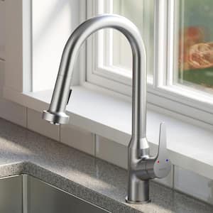 Dockton Single Handle Pull Down Sprayer Kitchen Faucet with Matching Soap Dispenser in Stainless Steel