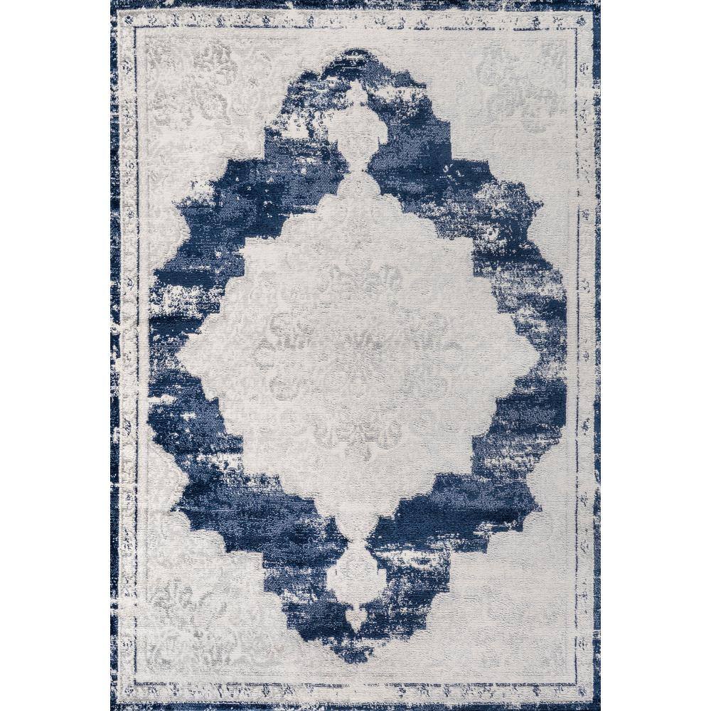 Ivory and Navy Synthetic Reversible Medallion Area Rug