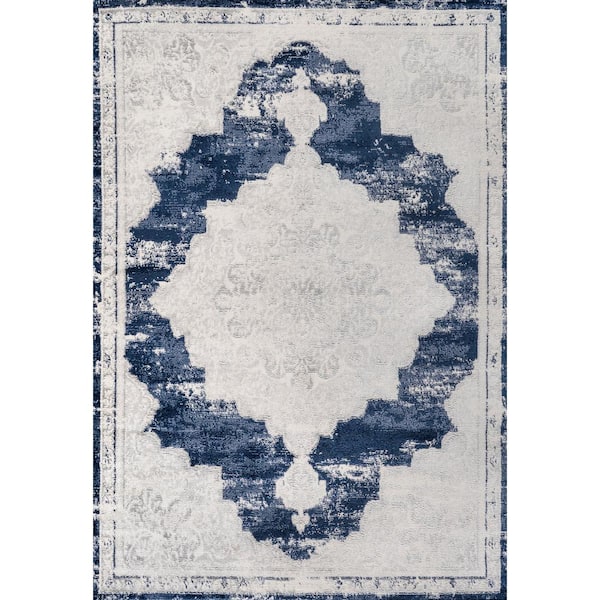 Alhambra Ornate Medallion Modern Ivory/Navy 5 ft. x 8 ft. Area Rug