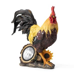 13.75 in. H Resin Solar Powered Vibrant Rooster Garden Statue