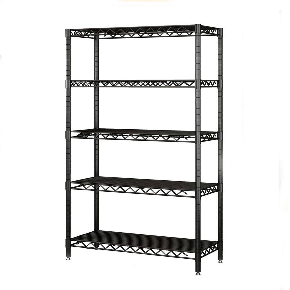 Wire Shelving Metal Storage Rack Adjustable Shelves, Standing Storage Shelf Units for Laundry Kitchen Pantry, Black