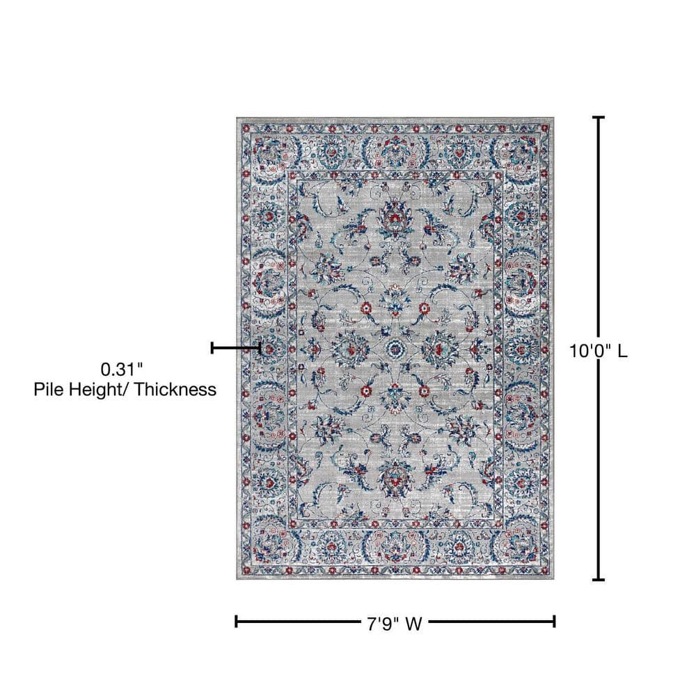 Elegant Light Grey & Red Vintage Synthetic Area Rug 8' x 10'
