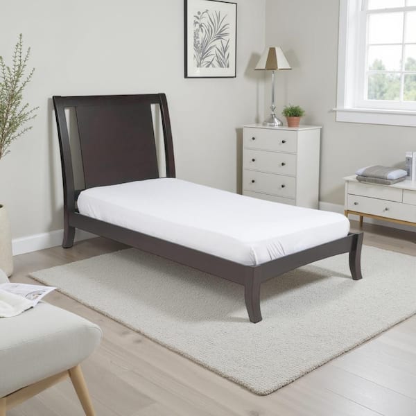 Benjara Fang Espresso Brown King Wood Frame Sleigh Bed with Panel Headboard