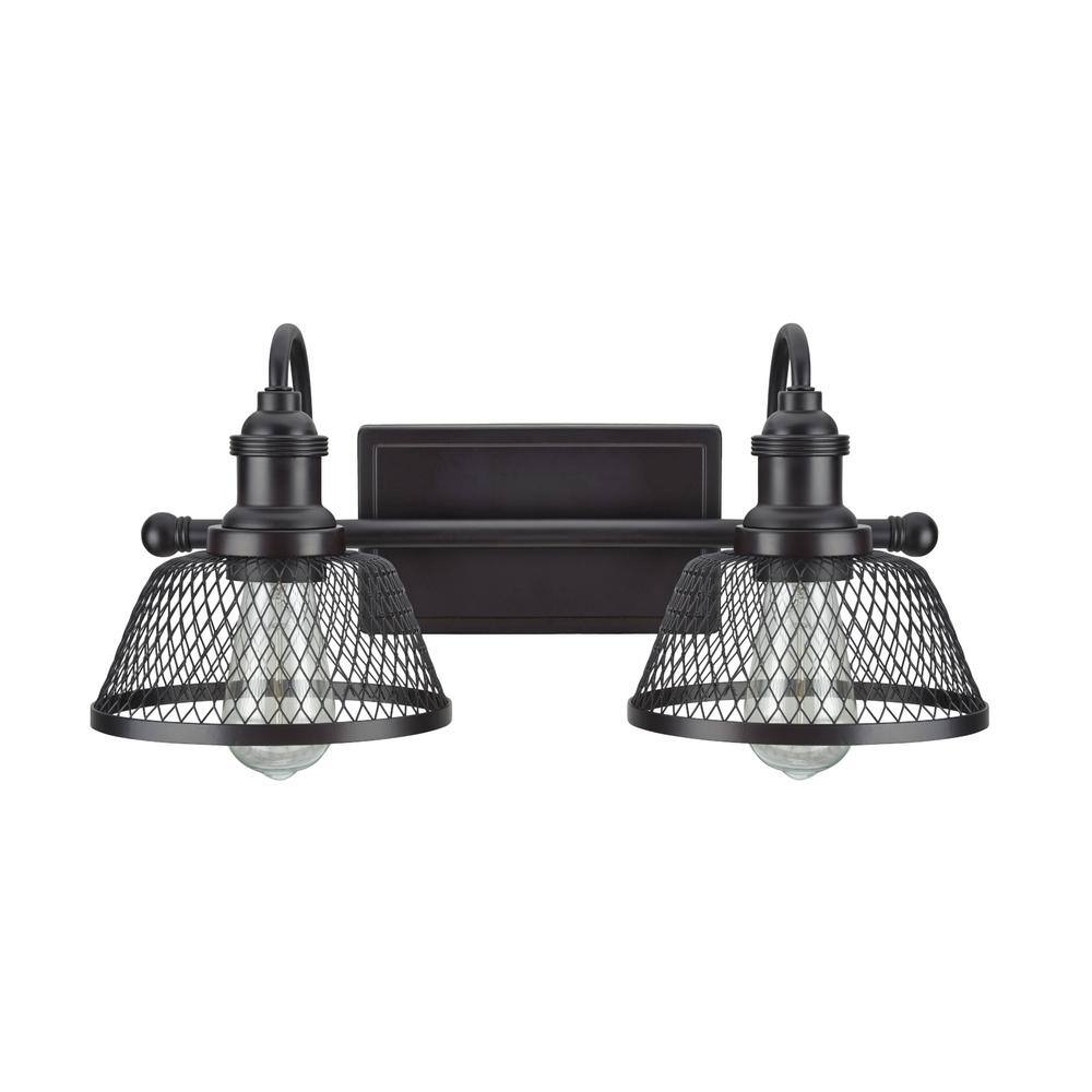 Bronze 2-Light Vanity Fixture with Metal Mesh Shades