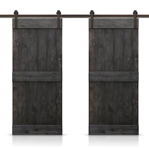 48 in. x 84 in. Mid-Bar Series Charcoal Black Stained DIY Solid Wood Interior Double Sliding Barn Door With Hardware Kit